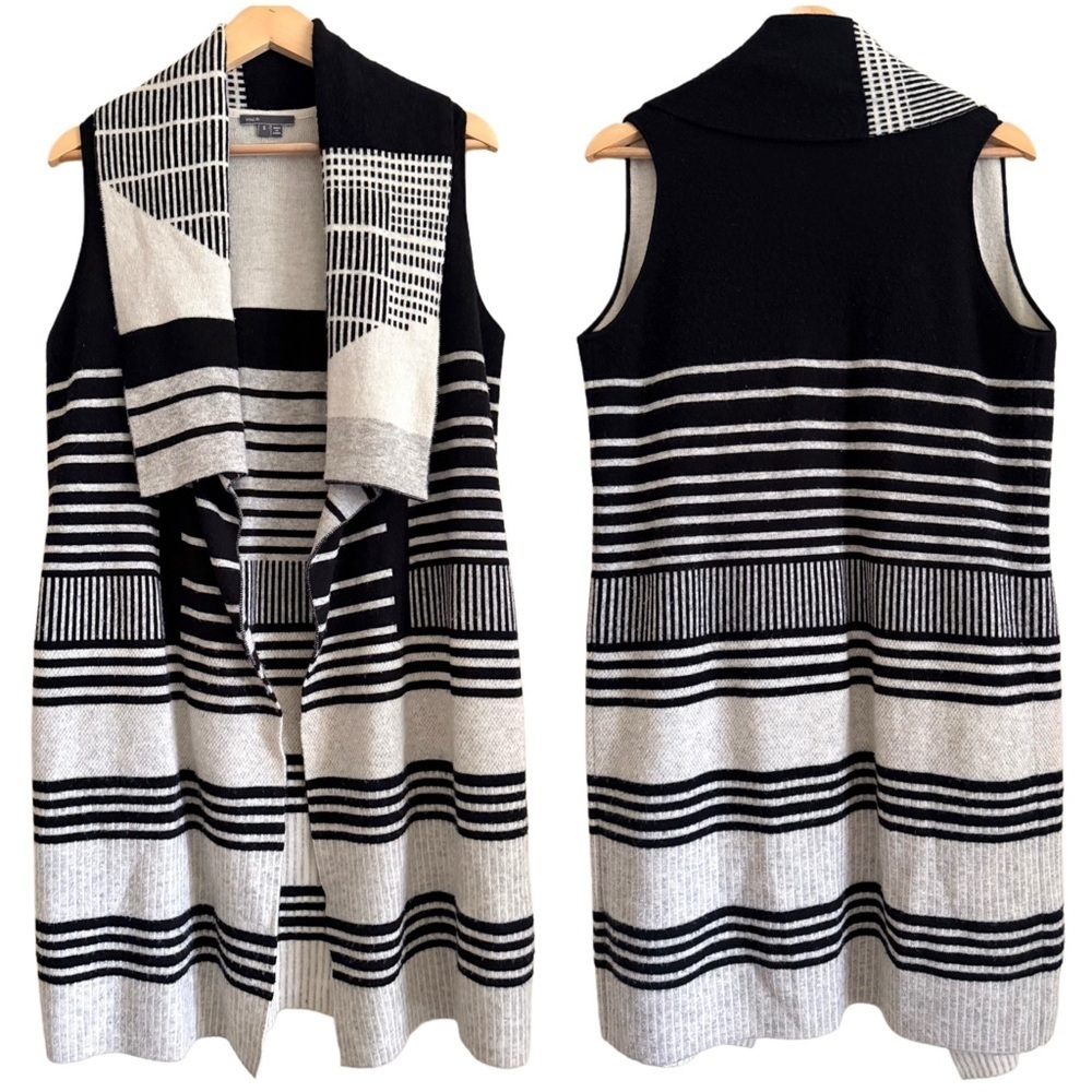 VINCE Wool Cashmere Blend Preppy Striped Open Front Casual Cardigan Vest Size S
